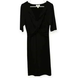 Talbots Vintage Black Dress Size 10 Gathered Wrap Waist Knee Length Half Sleeve